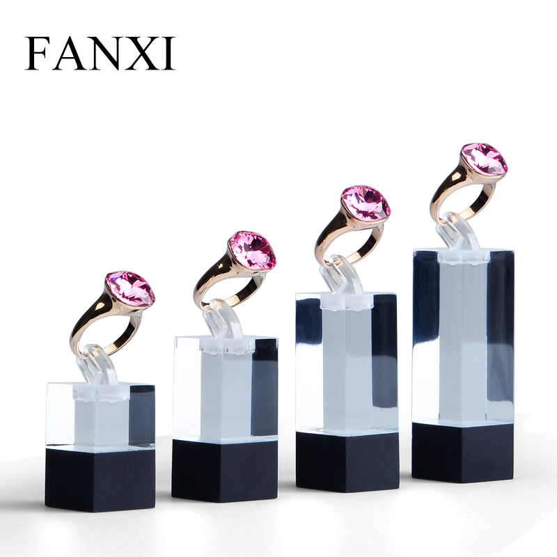 FANXI Custom Logo Luxury Plexiglass Jewellery Exhibitor Organizer Black And Transparent Acrylic Jewelry Ring Display
