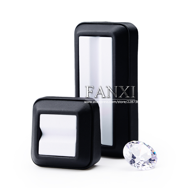 FANXI Wholesale factory custom wood crystal holder jewellery dislays packing black leatherette loose diamond display box