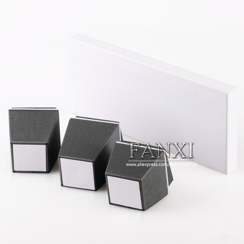 FANXI Luxury Shop Gray PU leather 3 Stands Piercing Holder for Jewelry Ear Stud Rings Earring Display Set