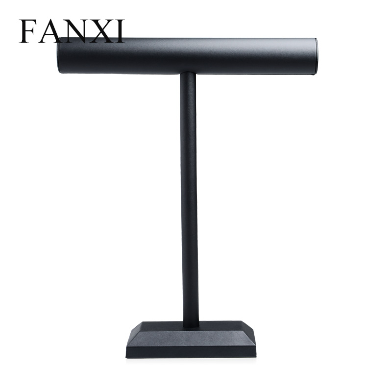FANXI Stock Elegant Black PU Leather Jewelry Display Stand Watch Bangle Bracelet Organizer T Bar Jewelry Display Stand
