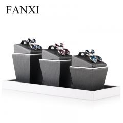 FANXI Luxury Shop Gray PU leather 3 Stands Piercing Holder for Jewelry Ear Stud Rings Earring Display Set