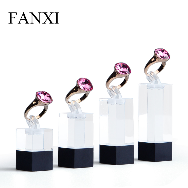 FANXI Custom Logo Luxury Plexiglass Jewellery Exhibitor Organizer Black And Transparent Acrylic Jewelry Ring Display