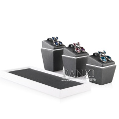 FANXI Luxury Shop Gray PU leather 3 Stands Piercing Holder for Jewelry Ear Stud Rings Earring Display Set