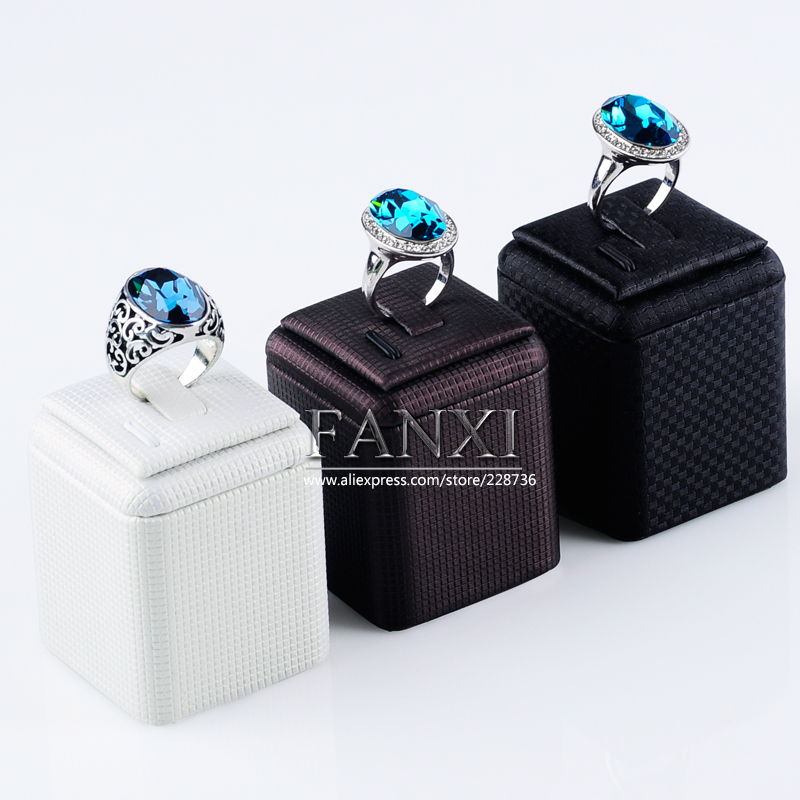 FANXI OEM Service For Jewelry Display High Quality PU Leather Black Brown White Ring Holder Ring Display Stand