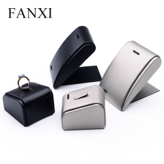 FANXI Custom Luxury Shop Counter Organizer Jewelry Display Ring Pendant Holder Stand Tilt Black PU Leather Necklace Holder