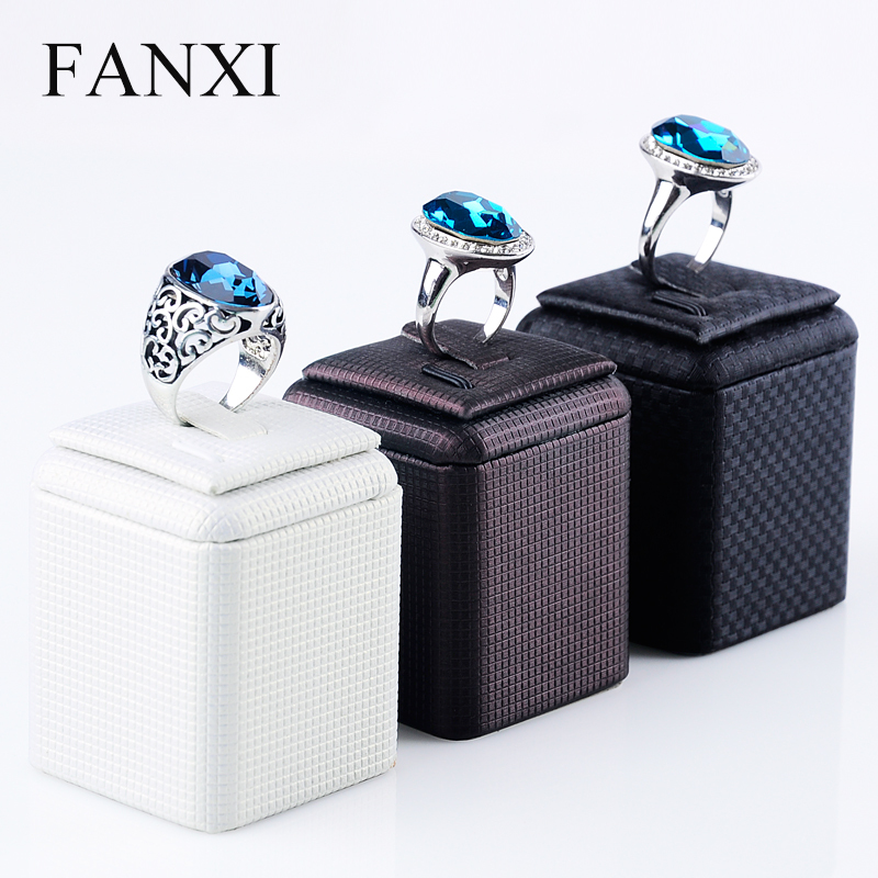 FANXI OEM Service For Jewelry Display High Quality PU Leather Black Brown White Ring Holder Ring Display Stand