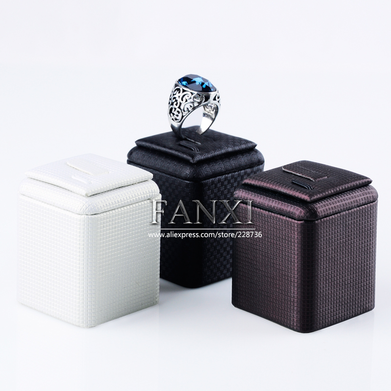 FANXI OEM Service For Jewelry Display High Quality PU Leather Black Brown White Ring Holder Ring Display Stand