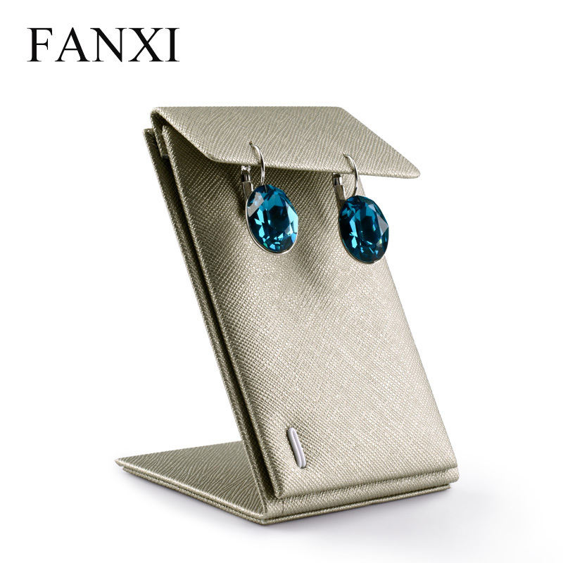 FANXI Custom Commercial Jewelry Display Stand For Ear Stud Champagne Leather Earring Display