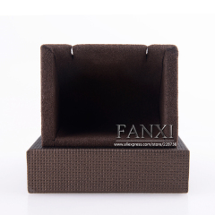 FANXI Wood Wrapped With Microfiber For Earrings Pendant Organizer Brown Leather Custom Necklace Display