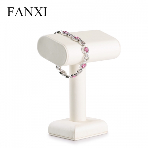 FANXI Wholesale Custom Jewelry Display Holder For Bangle Organzier Beige PU Leather T bar Bracelet Display Stand