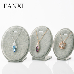 FANXI High Quality Coffee Velvet Oval Shape Jewelry Display Stand Set Pendant Exhibitor Shop Organizer Necklace Display Shelf