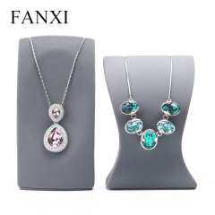 FANXI Custom Jewelry Store Jewellery Display Heavy Resin With Grey Microfiber Pendant Necklace Earring Display Stand