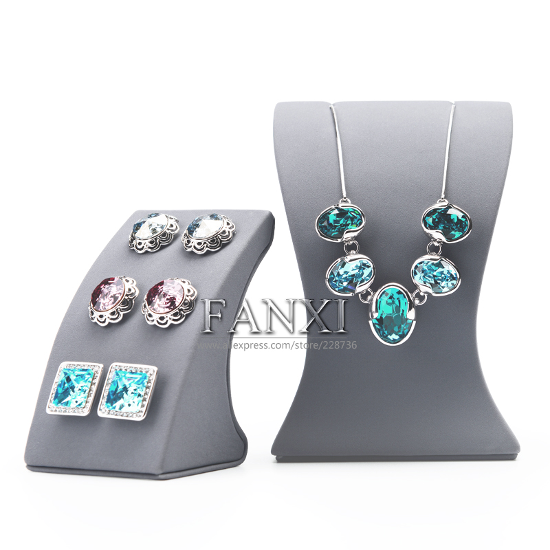 FANXI Custom Jewelry Store Jewellery Display Heavy Resin With Grey Microfiber Pendant Necklace Earring Display Stand