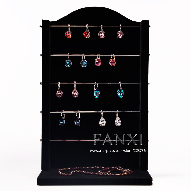 FANXI Economic Custom Beige Linen And Black Velvet Earring Display Stand For Ear Stud Exhibitor High Earings Display Rack