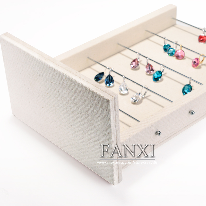 FANXI Economic Custom Beige Linen And Black Velvet Earring Display Stand For Ear Stud Exhibitor High Earings Display Rack