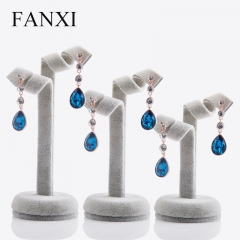 FANXI Chinese Custom Earrings Holder Stand Silver Grey Velvet Display Shelf Rack Stand Set Jewelry Display Set