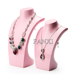 FANXI Chinese Wholesale Necklace Stand Bust Pink Lacquered Resin Mannequin Jewelry Display Resin Necklace Bust