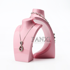 FANXI Chinese Wholesale Necklace Stand Bust Pink Lacquered Resin Mannequin Jewelry Display Resin Necklace Bust