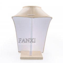 FANXI Factory Price Custom Woode Jewelry Holder Bust For Pendant Beige Leather Necklace Display