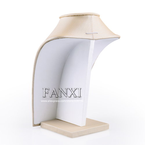 FANXI Factory Price Custom Woode Jewelry Holder Bust For Pendant Beige Leather Necklace Display