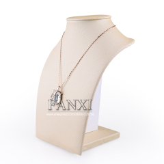 FANXI Factory Price Custom Woode Jewelry Holder Bust For Pendant Beige Leather Necklace Display