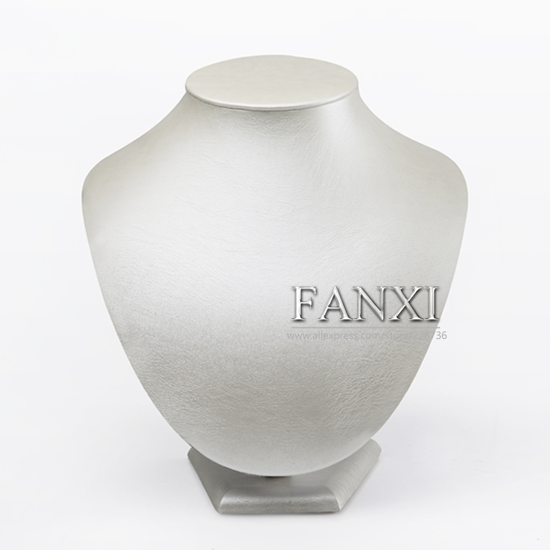FANXI Luxury Custom Pendant Holder Beige Pearl Metallic Leather Necklace Display Model