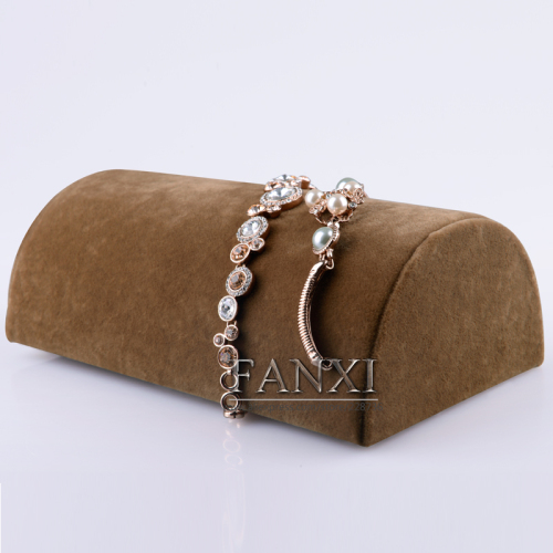 FANXI Factory Custom Black Coffee Grey Color Display Watch Necklace Bracelcet Velvet Wood Jewelry Display Base