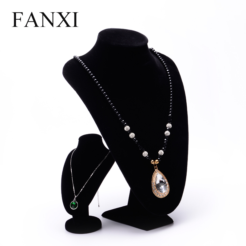 FANXI Chinese Custom Elegant Black Velvet Mannequin Curvy Jewelry Necklace Pendant Display Standing Doll Necklace Display Bust