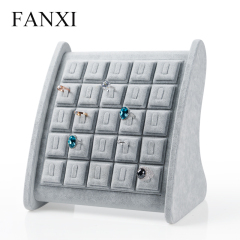 FANXI Factory Wholesale Jewelry Shop Jewelry Display High Quality MDF Wood Velvet Outside 25 Grids Ring Display Stand