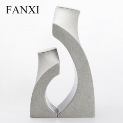 FANXI China Supplier Tall Jewelry Display Neck Stands Wood Linen Necklace Bust