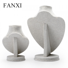 FANXI China Product Custom Linen Heart Display Stand For Necklace/Pendant Mannequin Doll Jewelry Holder Figurines
