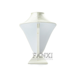 FANXI Custom Wood Jewelry Display Mannequin Metallic Beige PU Leather Neck Form Display
