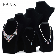 FANXI Wholesale factory custom wooden jewellery exhibitor mannequins black velvet pendant necklace display jwewlry necklace busts
