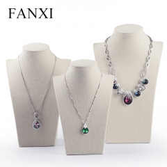 FANXI Chinese Factory Wholesale Custom Shop Showcase Creamy White Linen Jewelry Mannequin Stand Neck Model Jewelry Display Necklace Bust