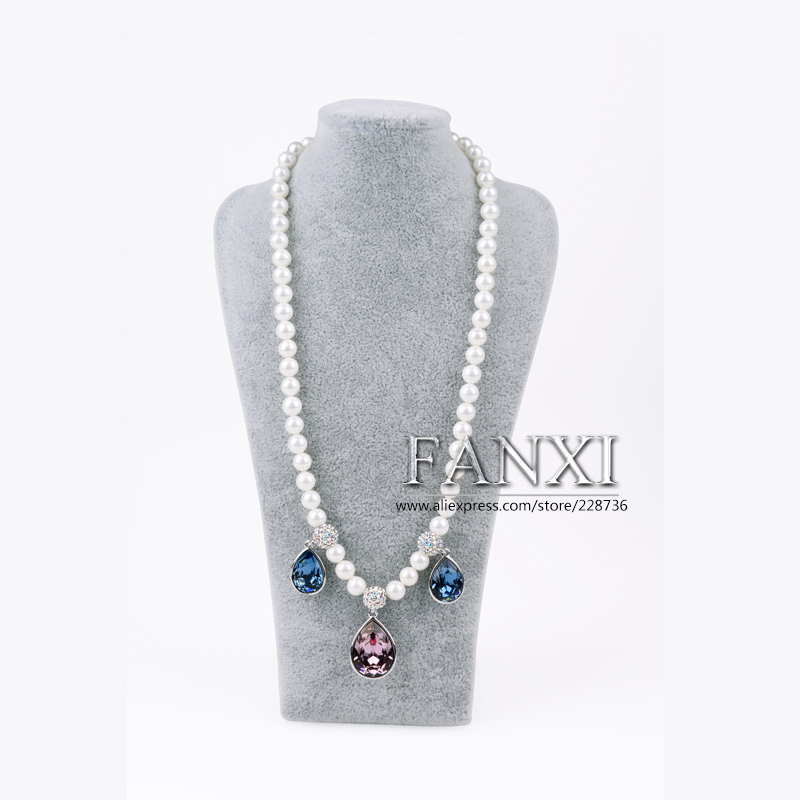 FANXI China Jewelry Bust Manufacturer High Quality MDF With Grey Velvet Necklace Bust