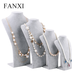 FANXI China Jewelry Bust Manufacturer High Quality MDF With Grey Velvet Necklace Bust