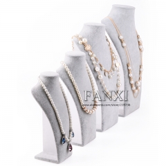 FANXI China Jewelry Bust Manufacturer High Quality MDF With Grey Velvet Necklace Bust