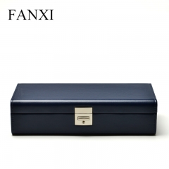 FANXI Plastic Jewelry Caes With Velvet Insert For Bangle Bracelet Storage Custom Yellow And Blue PU Leather Watch Display Case