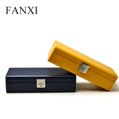 FANXI Plastic Jewelry Caes With Velvet Insert For Bangle Bracelet Storage Custom Yellow And Blue PU Leather Watch Display Case