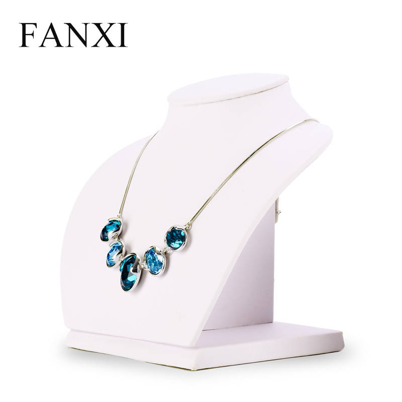 FANXI Wholesale mannequin Jewelry Stand Holder White PU Leather Necklace Bust Jewelry Display