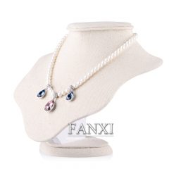 FANXI Jewelry Display High Quality MDF Wood With White Cardboard Korea Linen Creamy White Necklace Display Bust