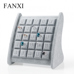 FANXI Wholesale Silver Grey Ice Velvet Jewelry Display Shelf Stand 25 Ring Holders Board Ring Display Holder Stand