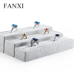 FANXI Manufacturer China Custom Rectangle Finger Ring Holder Gray Velvet Jewelry Display For Ring