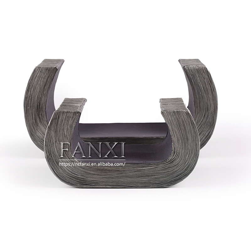 FANXI Custom Wooden Inside For Long Necklace And Bracelet Display Metallic Gray Grass Jewelry Display Organizer