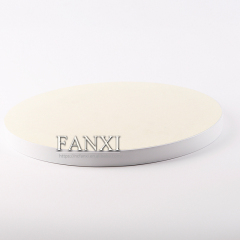 FANXI Wholesale custom factory oval shape wooden display tray with lacquer edge for rings necklace display white PU leather jewelry service trays