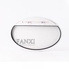 FANXI Wholesale custom factory oval shape wooden display tray with lacquer edge for rings necklace display white PU leather jewelry service trays