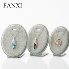 FANXI Hotselling Custom Gray Velvet Oval Shape Pendant Jewelry Display Shelf Stand Sets Shop Exhibitor Necklace Display Set