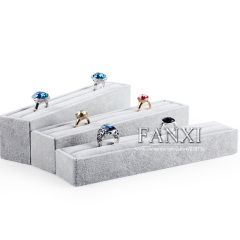 FANXI Manufacturer China Custom Rectangle Finger Ring Holder Gray Velvet Jewelry Display For Ring