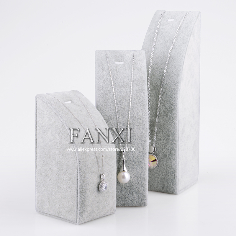 FANXI Hot selling Wholesale Custom three-piece Velvet Necklace Pendant Jewelry Display Stand