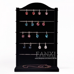 FANXI Economic Jewelry Stand With Metal Hook For Earring Stud Black Velvet And Beige Linen Earrings Display Holder